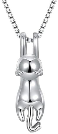 HinDaLi halsband silver 925 för kvinnor kvinnor halsband katt berlock halsband damer silver halsband silver flicka halsband hänge silver kedja katt hänge kedja damer smycken lång 40 5 cm, 20mm,