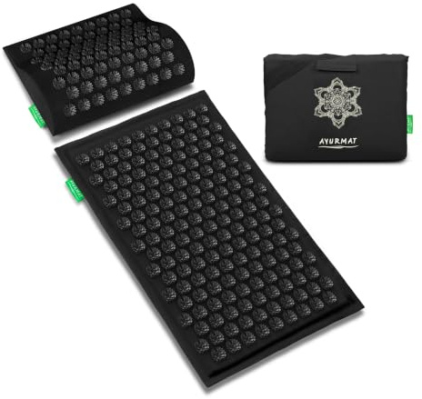 AyurMat Premium Acupressure Mat and Pillow Set - Natural Eco-Friendly Linen & Coconut Fiber,Ergonomic Design,Relieves Stress & Tension,with Carrying Bag,Full Body Pro Set