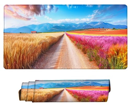 Gelb Mauspad xxl Mauspad Schreibtischunterlage 900x300 Genähte Kanten Mauspad, Gummibasis Weizenfeld Gaming Mauspad Stabiler Halt auf Glatten Oberflächen Verbessert Präzision für PC, Laptop 4-K