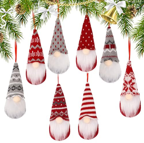 8pz Gnomi Natalizi da Appendere, Gnomo Natale in Peluche Decorazione Natalizie Stoffa Albero di Natale Addobbi Ornamenti Casa