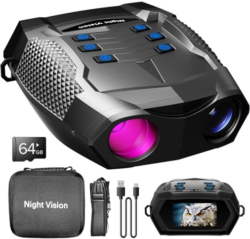 Nattvisionsglasögon – 4K nattvisionskikare för vuxna, 5 000 mAh uppladdningsbara infraröda kikare med 3 tum stor skärm, 8 x digital zoom för camping jakt och säkerhet