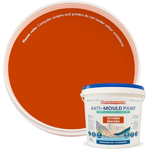 Kingfisher Thermapaint Anti Mould Paint with Active Fungicide 2.5L | Mould & Moisture Resistant Emulsion Wall Paint for Kitchens, Bathrooms & More | Waterproof & Washable | October Bracken
