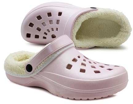 IMTY Womens Clogs Warm Fur Lined Thermal Garden Clogs Lightweight EVA Slip On Slippers Kitchen Nurse Indoor House Shoes Sandals (Pink, UK Footwear Size System, Adult, Women, Numeric, Medium, 4)