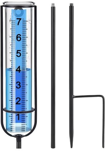 XXHUO Rain Gauge For Outdoor, Garden Thermometer Rain Catcher Measure Gauge Rain Gauge For The Garden Yard Lawn Decoration Freeze Proof Water Gauge For Rain Adjustable Height With Stake Plastic