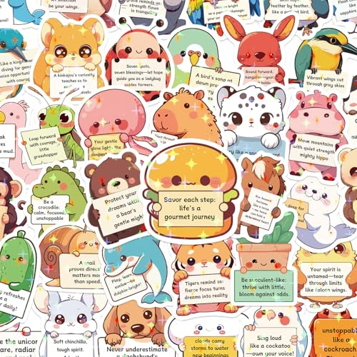 125 PCS Emotional Support Stickers - Waterproof Cute Animal Stickers for Water Bottle Laptop Guitar Car Luggage Skateboard Manga Gifts for Teens Girls Boys (Animal Motivational Stickers)