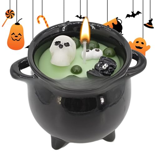 Velas de Halloween | Pequeña Vela En Caldero De Bruja | Velas De Soja Aromáticas Para Centro De Mesa Fiestas Dormitorio Meditación