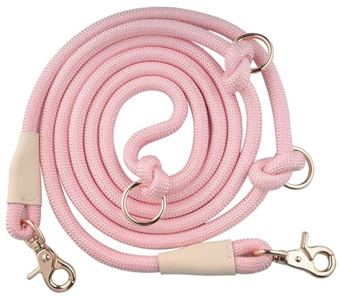 Guinzaglio per cani in corda di nylon da 2,6 m, per correre cani di taglia piccola, media e grande, guinzaglio in vita per passeggiate con il cane, guinzaglio regolabile a tracolla (rosa, 2,6 m x 10