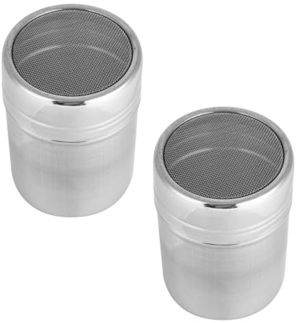 2 espolvoreadores de azúcar en polvo, tamizador de acero inoxidable con tapa, espolvoreador de malla fina para polvos de cocina, café, harina y cacao.