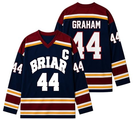 Maillot De Hockey Grahams 44 Col V Sweatshirt Universitaire Uniforme de Hockey sur Glace Comfort Casual T-Shirt Manches Longues Sport Training Clothing pour Les Fans Blanc XL