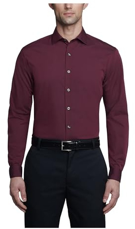 Kenneth Cole Dress Shirt Slim Fit Solid Camisa de Vestir, Granate, 43 cm-44 cm Cuello 81 cm-84 cm Manga para Hombre