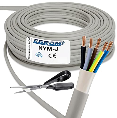 EBROM NYM-J 5 x 35 mm² – Cavo di installazione – Cavo di installazione – Cavo per ambienti umidi – grigio – Selezione in incrementi di 1 metro – Metro preciso al metro – La vostra scelta: NYM-J 5 x 35