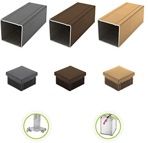 HORI® Alu-Pfosten für WPC-Lamellenzaun Konsole zum einbetonieren I Hellbraun-Teak