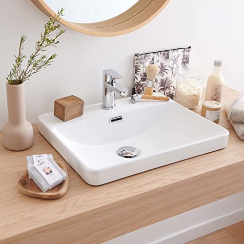 MOB-IN Vasque Salle de Bain Semi encastrée Céramique Blanche L48 x P37 cm Lea