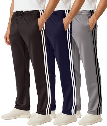 Real Essentials 3 Pack: Men's Mesh Open Bottom Sweatpants Gym Active Athletic Workout Casual Pants with Pockets- Set 5 XL