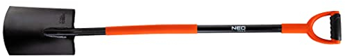 NEO TOOLS Bêche professionnelle trempée, tige en métal, poignée caoutchoutée sur tuyau, 1250 mm de long, largeur de tête 200 mm, pelle de jardinage, pelle de construction ergonomique (droite)