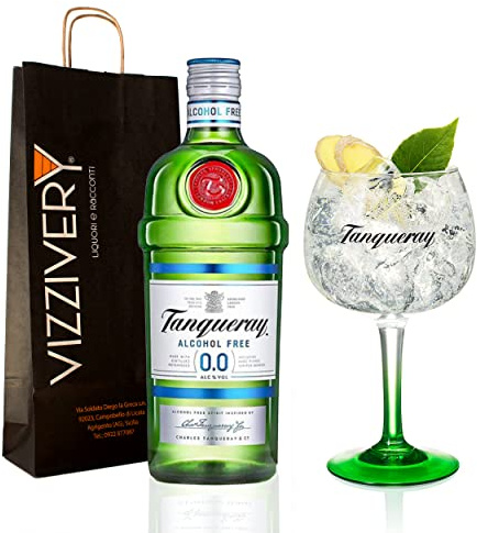 Gin Tanqueray 0.0 Alcohol Free con Bicchiere Coppa da Gin Originale Tanqueray in Omaggio - Gin Analcolico 700 ml