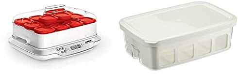 Seb Yaourtière 12 pots, Pots verre 140 ml, 5 programmes automatiques, Sans BPA, Compact, Yaourt maison & XF101001 Delices Box Coffret d'un Bac 1 L Yaourt-Fromage Blanc avec Égouttoir