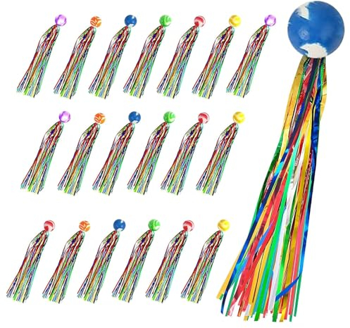 MUYAPAY 20 Stück Flummies für Kinder, Hüpfbälle Springball Gummiball, 25mm Bunte Gummiball Spielzeug Springball mit Quaste, Flummies für Kindergeburtstag