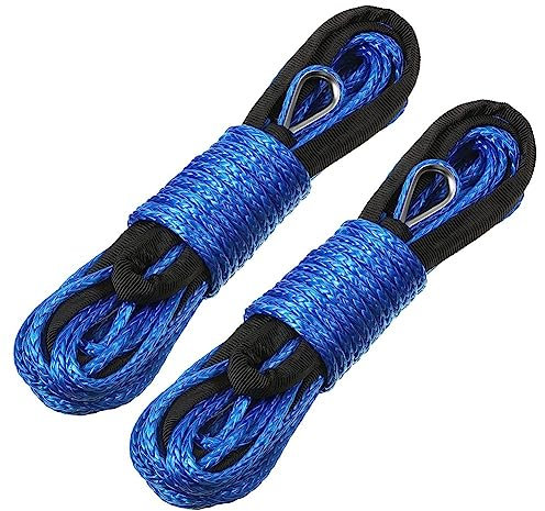 IMCCZONY Cuerda de Cabrestante SintéTica Cuerda de Cable de LíNea de Cabrestante 1/4 Pulgadas X 50 Pies Resistente a los Rayos UV para UTV ATV Winch Truck Suministros Azul