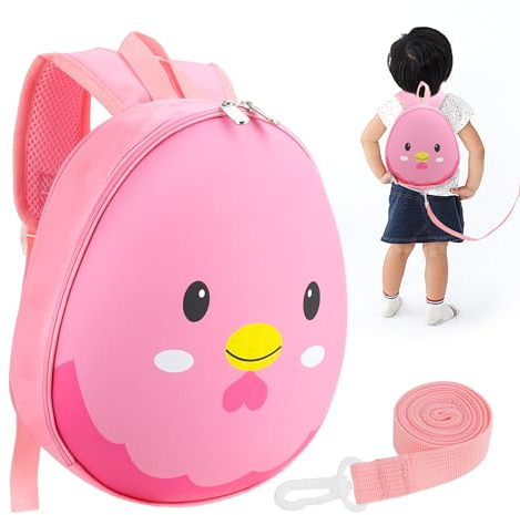 Hard Shell Toddler Harness Backpack Leash, Cute Mini Child Backpack Wristband Tether Strap and Protection Leashes for Baby Boys, Preschool Backpack for 2-8 Years Old Girls Boys (Pink Chicken)