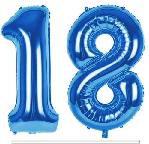 Palloncino Numero 18 Blu Decorazioni Compleanno, 83cm Giganti Numeri Elio Foil Kit Palloncini DIY Decorazione Feste Gonfiabili Pallone per Ragazzo Bambina Anniversario Celebrazione Compleanno