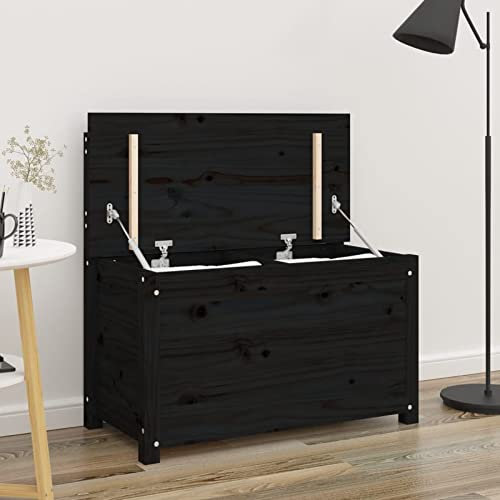 Gecheer Panca con deposito in legno, panca per scarpe, sedile Baul con schienale, in legno massello di pino nero, 80 x 41 x 77 cm