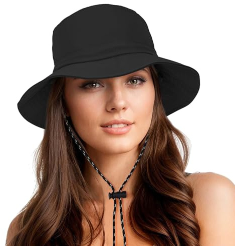 Durio Waterproof Bucket Hats for Woman UPF 50+ Sun Hat UV Protection Packable Rain Hats for Women Lightweight Hiking Hat Black One Size