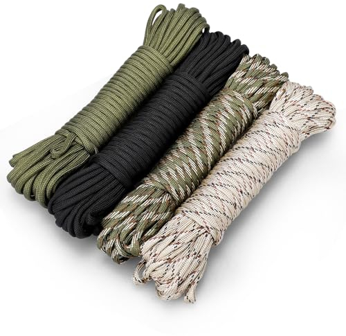 Kigniote 4 Stück Paracord 4mm x33ft/10m Paracord Schnüre Nylon Seil 7 Kern-Strängen 550 Gesamtlänge 132ft/40m für Outdoor Sport, Geeignet für Die Herstellung von DIY -Grün Schwarz Camo