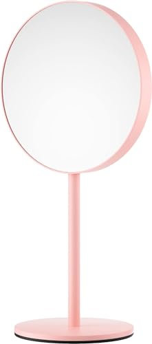 Nicesail Espejo Maquillaje de Mesa Rosa Espejo Aumento x5 Espejo Lupa Baño,Diámetro 20 cm