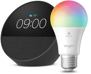 Echo Spot | Noir + Sengled Ampoule intelligente LED (E27), Fonctionne avec Alexa - Kit de démarrage Maison connectée
