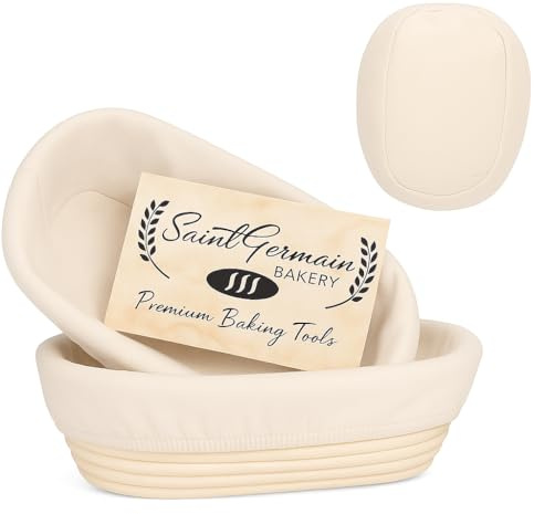 Saint Germain Bakery Premium Round Bread Banneton Basket with Liner - Perfect Brotform Proofing Basket for Making Beautiful Bread (10 Oval (2x count))