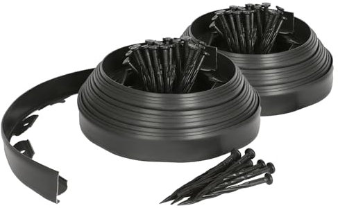 Harbour Housewares 20m Flexible Lawn Edging with 80 Pegs - Black - Plastic Garden Edging Grass Border Flower Bed Stone Path Edge Height 4cm Patio Landscaping Divider Palisade