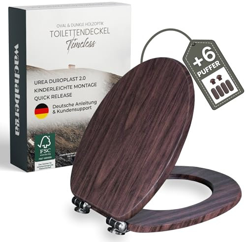 Wc Sitz mit Absenkautomatik Holz (MDF) - bombenfester Halt des toilettendeckel holz durch Spezialscharniere - Klodeckel Holzkern + PVC-Beschichtung für sehr bequemes und hygienisches Sitzen