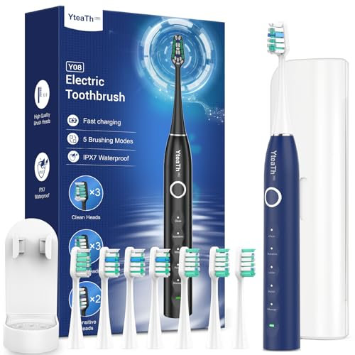 Elektrische Zahnbürste, Schallzahnbürste für Erwachsene und Kinder Electric Toothbrush mit 8 Bürstenköpfen (3 Typen) und Timer, 5 Putzmodi, Reiseetui, 120 Tagen Akkulaufzeit, 50,000vpm
