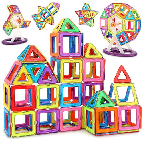 Magnetische Bausteine, Magnetspielzeug für Kinder, Magnetbausteine Lernspielzeug Geburtstag Vorschule Kinder Kleinkind Jungen Mädchen ab 3 Jahren (60pcs Magnetic Tiles)