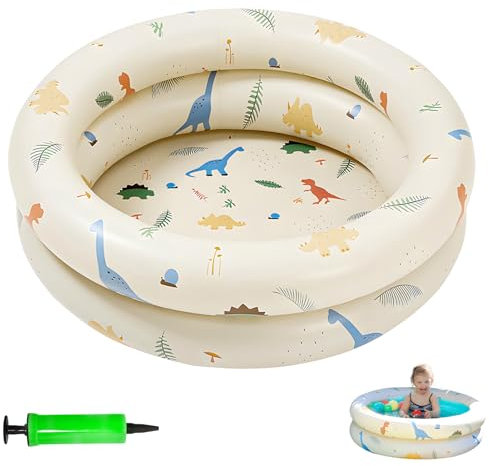 SilverChry Planschbecken für Kinder, Kinderpool 90x25 cm, Schwimmbecken Aufblasbar, Baby Pool Schwimmbad, Niedliche Dinosaurier Kinderplanschbecken- mit Aufblasbarer Pumpe für Garten, Balkon, Strand