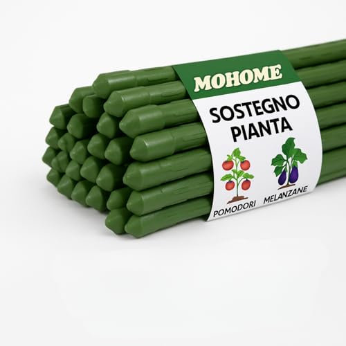 MOHOME Bastoncini Supporto Piante Rampicanti Set 25 Cannette Acciaio Plastificato Bastone 1,1 Ø x 120 cm Tutore Verde Giardino Orto Pomodori Melenzane