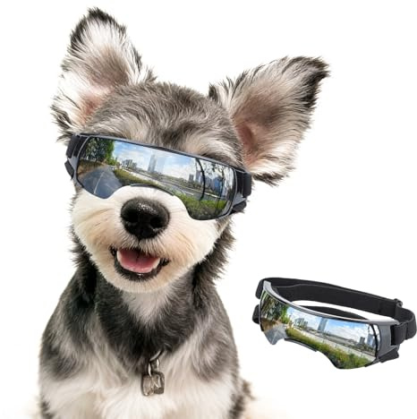 Dog Goggles for Small Dog Doggy Goggles with Adjustable Straps Anti-UV Doggie Sunglasses Windproof Eye Protection Pet Sunglasses to Small Breed, Silver
