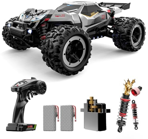 DEERC Brushless Fjärrstyrd bil för vuxna, RC bil 1:18 55 km/h, terrängbil 4 WD, vattentät monster lastbil, 50 min körtid, kompatibel med 3S-batteri