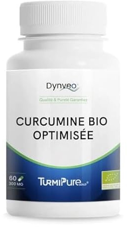 Curcumine BIO Optimisée qualité TurmiPure Gold® - 95% Curcuminoïdes - 340 fois plus biodisponible - 60 gélules (2 mois) - Articulations, Circulation Sanguine, Stress - Fabriqué en France, DYNVEO