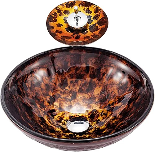 YHdtUO Bathroom Wash Basin Vanity Sink Round Countertop Wasning Sink Bowl,Tempered Glass Bathroom Vanity Sink Bowl On The Top,Hand Painted Flame Art Vessel Bowl Sink,
