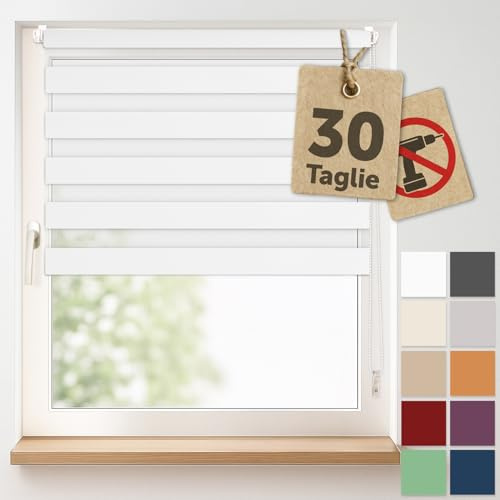 Blumtal Doppelrollo Klemmfix ohne Bohren 70x130 cm - individuell einstellbare Rollos für Fenster ohne Bohren - Fenster Rollos für Innen - Klemmfix-Doppelrollo leicht installierbar Fensterrollo in Weiß