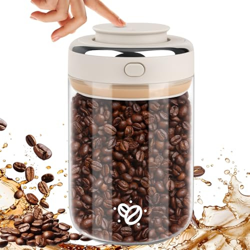 Ezvsevuo Bote Café Hermético, 1100ml Bote para Café Bidón de café Airtight Lata de Cafe Válvula de CO2 y Fecha para Cafe Molido y Granos para Grano, Té y Nueces, Tarros Cristal con Tapa