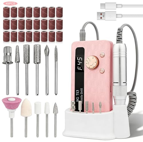 Ponceuse pour Ongles Électrique, Lime à Ongle Électrique 45000RPM, Ponceuse Ongle Portable Rechargeable, Manucure Set avec Écran LCD pour Ongles Gel et Acrylique