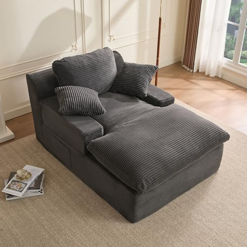 Litbird Sofá Chaise Longue 160 cm, Sofá de Suelo Modular sin Estructura con Función de Dormir, Sofá Tipo Nube Compacto para Salón o Apartamento, Sin Montaje (Gris)