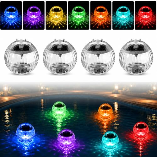 4 Stück Solar Schwimmende Poolbeleuchtung, Teichbeleuchtung Solar, 10CM 7 Farben RGB Pool Lichter Schwimmend, Solar Schwimmlichter,Schwimmkugel Sola-r für Schwimmbad, Pool,Teich, Brunnen,Wasserparks
