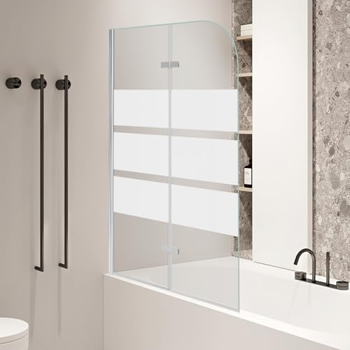 Jaxguom Mampara de ducha para bañera 100 x 140 cm, 2 piezas, plegable