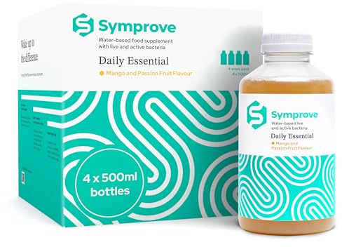 Symprove Probiotic, Mango & Passionfruit Flavour, Fermented to a Level of at Least 10 Billion CFUs per 70ml Shot, Water-Based, Dairy & Gluten Free, Vegan (4 x 500ml)