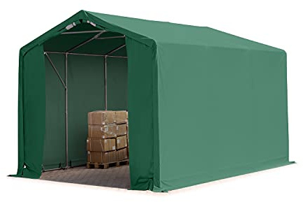 TOOLPORT Zelthalle 4x6m / 3m Seitenhöhe Garage Industriezelt Lagerhalle PVC Plane 850 N wasserdicht grün