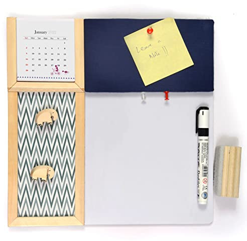 IVEI Bacheca + lavagna bianca, lavagna combinata (con lavagna in metallo, blu scuro)